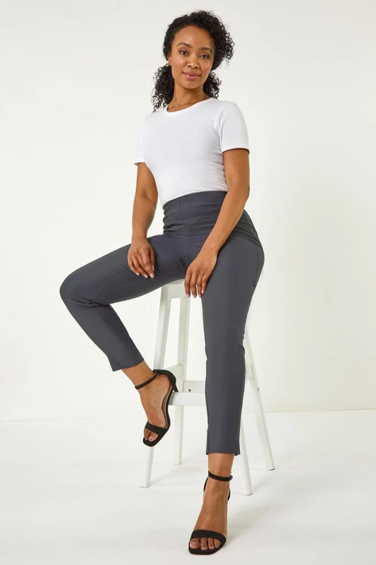 Image of Roman Petite Full Length Elastic Waist Trousers Dark Grey