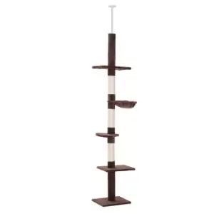 Image of PawHut Floor to Ceiling Cat Tree for Indoor Cats 5-Tier Kitty Tower Climbing Activity Center Scratching Post Adjustable Height 230-260cm Brown