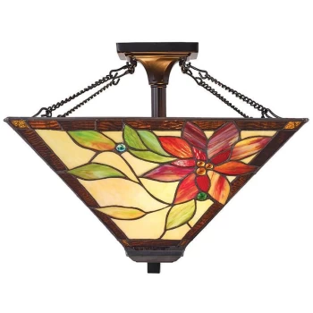 Image of Interiors Lelani - 2 Light Medium Semi Flush Ceiling Light Bronze, Tiffany glass, E27