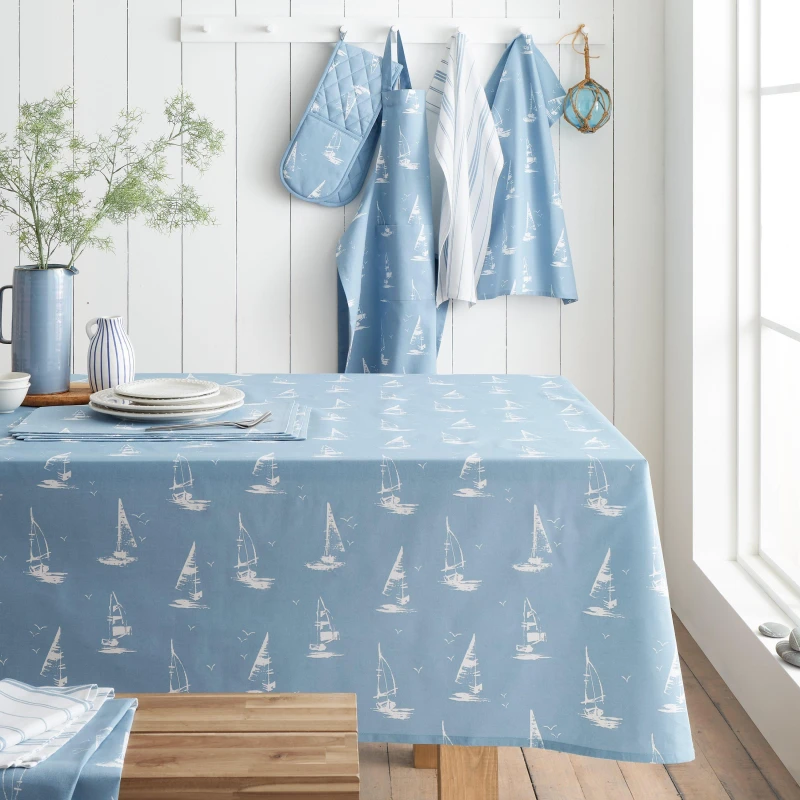 Image of Catherine Lansfield Salcombe Boats Table Cloth Blue