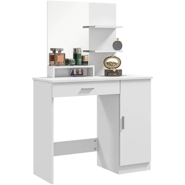 Image of HOMCOM Vanity Table, Makeup Table With Mirror And Storage, White 831-698V80WT