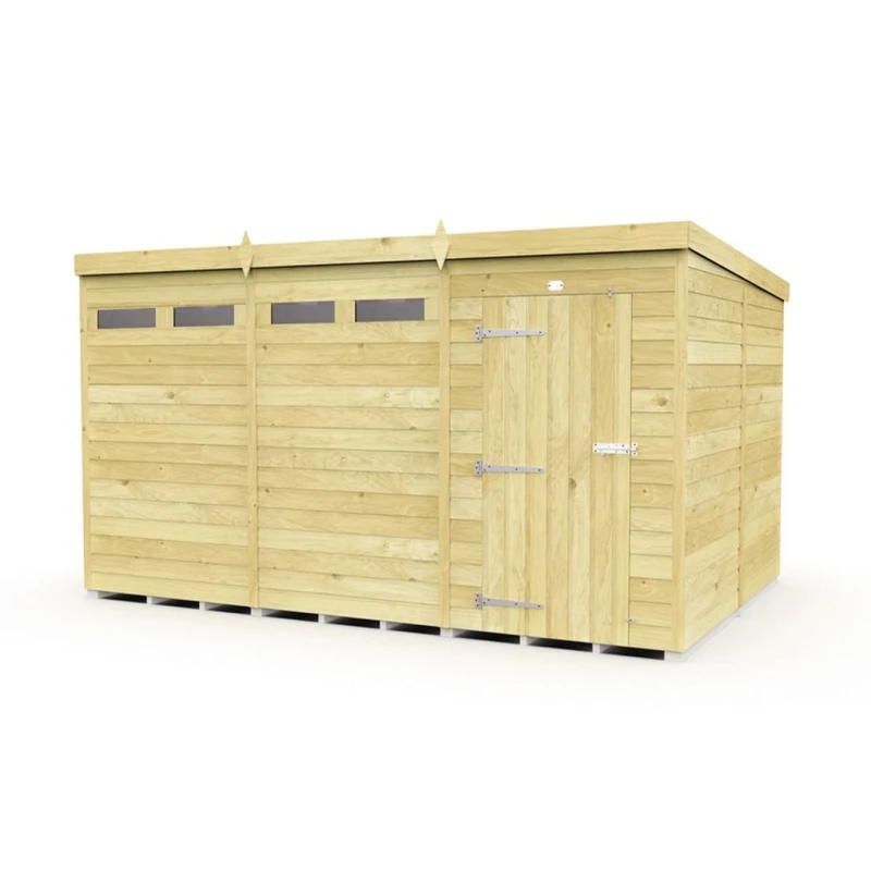 Image of Buttercup Farm 12 x 8 Feet Pent Security Shed - Single Door - L231 x W358 x H201cm in Brown Brown Unisex