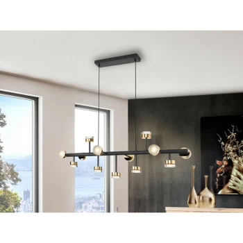 Image of Schuller Lighting - Schuller Altais II - Dimmable Pendant Light Straight Bar, Matt Black, Gold, Remote Control
