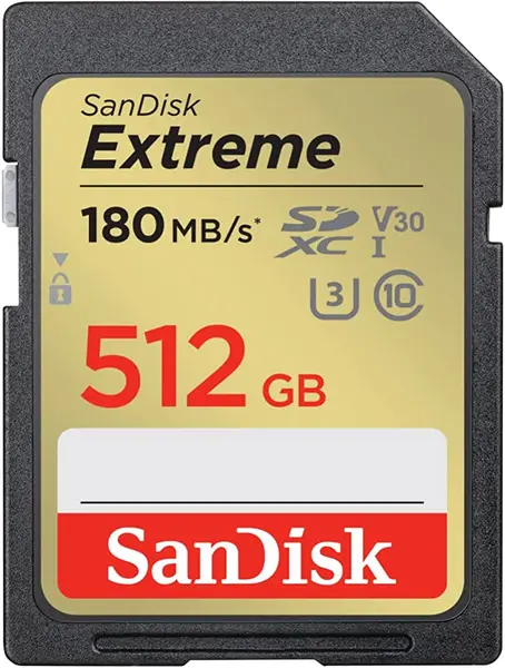 Image of SanDisk Extreme SDXC card 180MBs UHSI U3 V30 512GB
