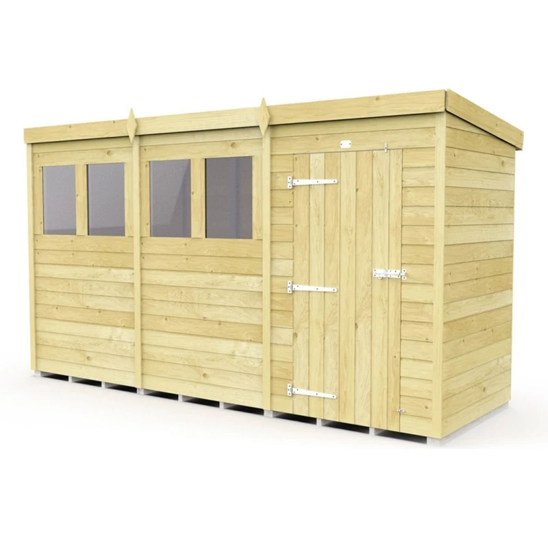 Image of Buttercup Farm 12 x 4 Feet Pent Shed - Single Door W/ Windows - L118 x W358 x H201cm in Brown Brown Unisex