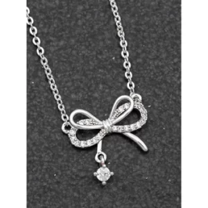 Image of Pretty Pave Bow Platinum Plated Necklace