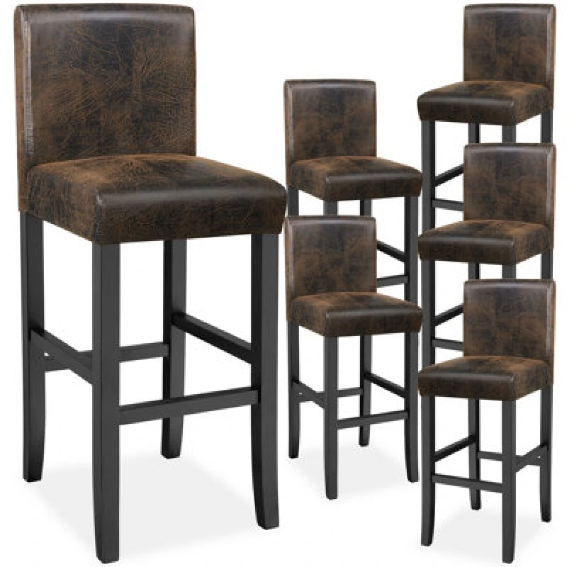 Image of Tectake Bar Stools With A Padded Backrest And Faux Leather Cover - Antique Brown, Set Of 6