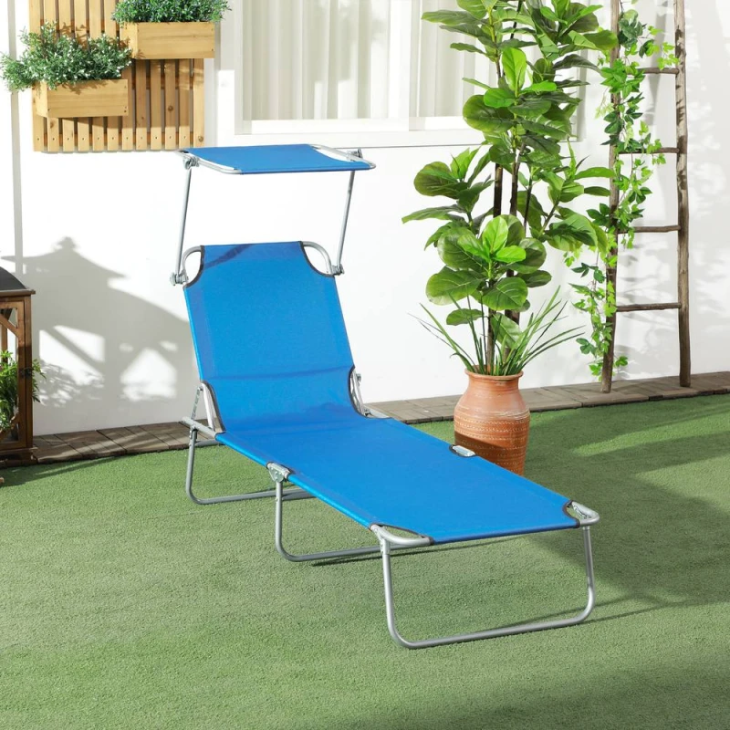 Image of Outsunny Folding Sun Lounger w/ Sunshade Adjustable Backrest Bright Blue 84B-001V00BU