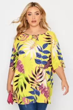 Image of Tropical Print Tie Neck Top