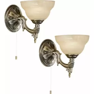 Image of 2 pack Wall Light Colour Bronzed Shade Champagne Glass Alabaster Bulb E14 1x40W