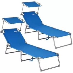 Image of Sun Lounger Hawaii 2Pcs Set Blue Aluminium with Canopy