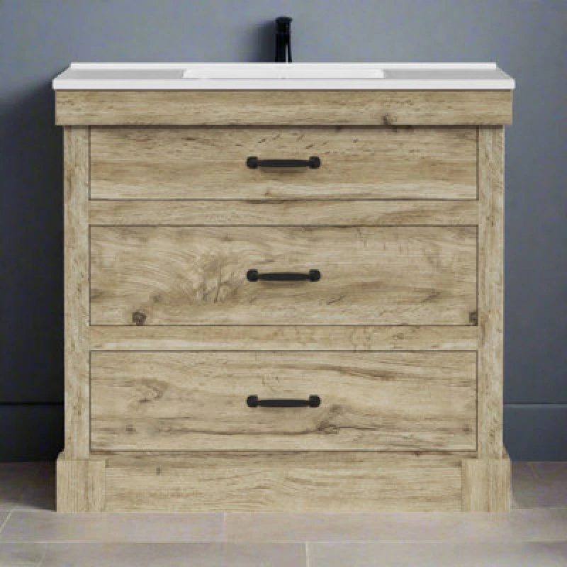 Image of Teamson Home 36" Donovan Vanity With White Sink And 2 Drawers Light Oak, Brown ELG-916LO