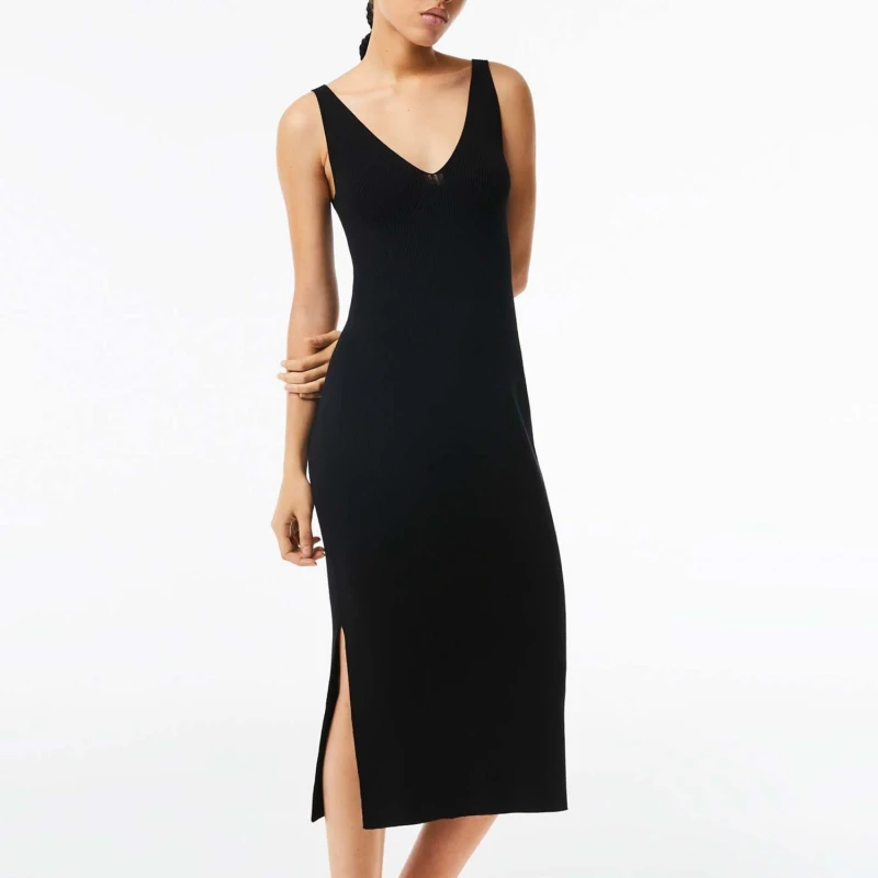 Image of Lacoste Sleeveless Knit Midi Dress - Black 14