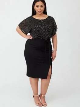 Image of Oasis Curve Foil Woven Mix Wiggle Dress - Black
