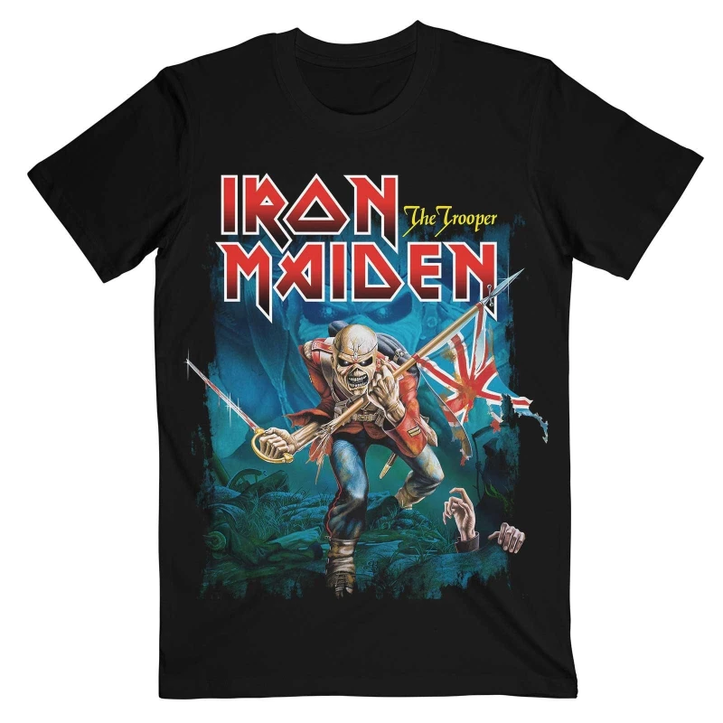 Image of Iron Maiden Mens The Trooper Eddie Eyes Cotton T-Shirt in Black Size: Medium Black Male M