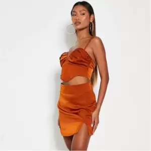 Image of I Saw It First V Front Ruched Bust Corset Crop Top - Orange