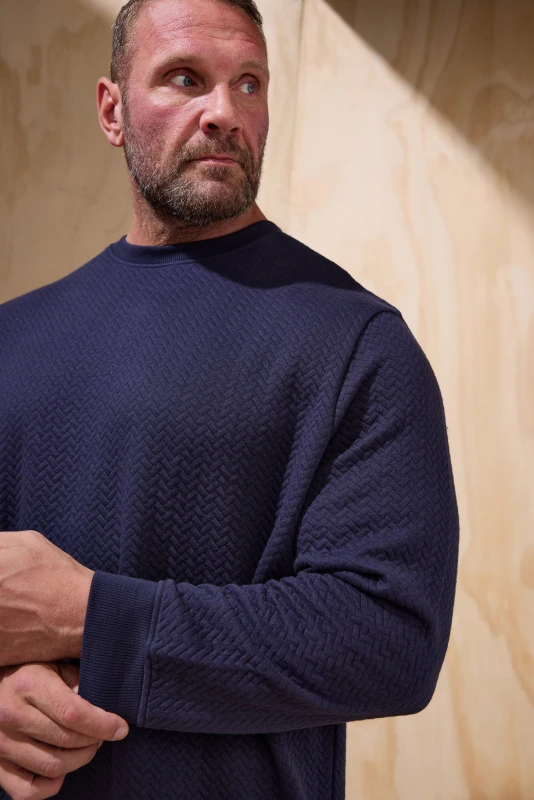 Image of BadRhino BadRhino Men Chevron Quilted Crew Neck Sweatshirt in Dark Blue Size: X-Large Dark Blue XL Male 5063111743520