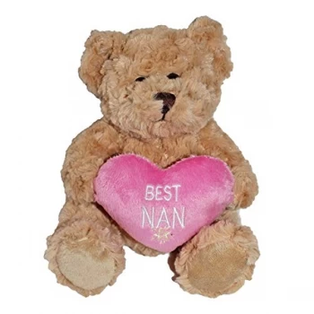 Image of Brown Teddy Bear with Pink Heart - Best Nan (One Random Supplied)
