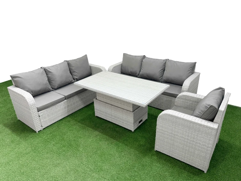 Image of Fimous 7 Seater Poly Rattan Outdoor Garden Furniture Adjustable Lifting Dining or Coffee Table Sofa Set Patio 3 Seater Sofa Reclining Chair 3 Seater S