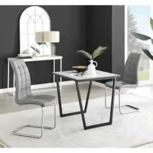 Image of Furniturebox Carson White Marble Effect Square Dining Table & 2 Grey Murano Faux Leather Chairs
