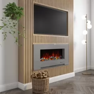 Image of Grey Wall Mounted or Inset Electric Fire with Log and Crystal Fuel Bed - Amberglo