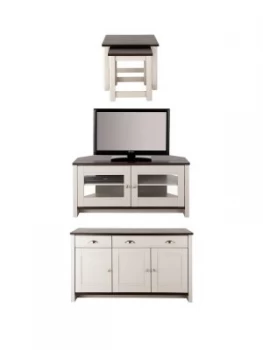 Image of Consort Tivoli Corner TV 3 Piece Package - Ready Assembled Sideboard Corner TV Unit And Nest Of Tables In Grey/Walnut-Effect