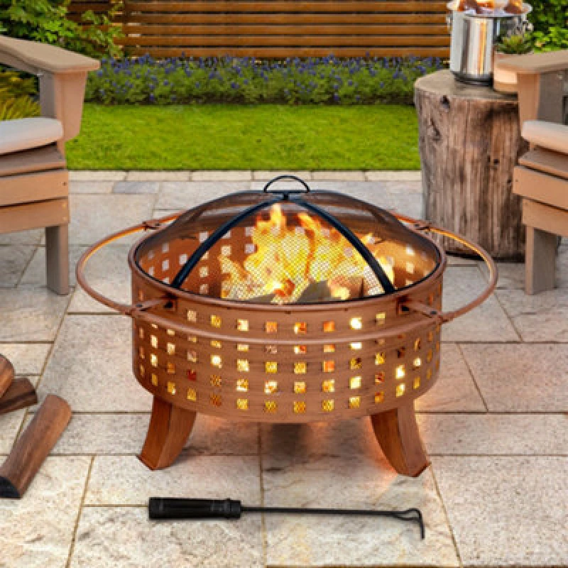 Image of Sunjoy 83Cm Wood Burning Fire Pit Garden Backyard Outdoor Fire Pit Includes Lid & Poker