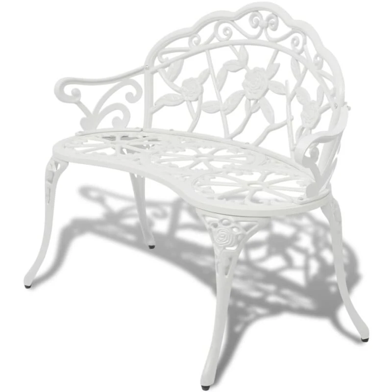 Image of Garden Bench Outdoor Chair Park Seat Furniture White Cast Aluminium 2-seater
