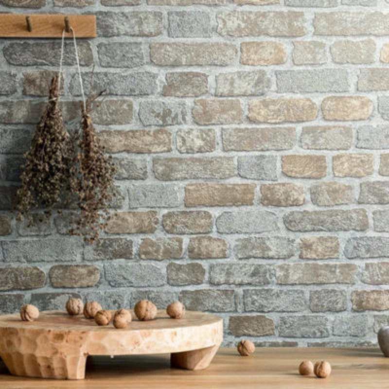 Image of Galerie Industrial Effects Cream Glass Stone Brick Effect Wallpaper Roll