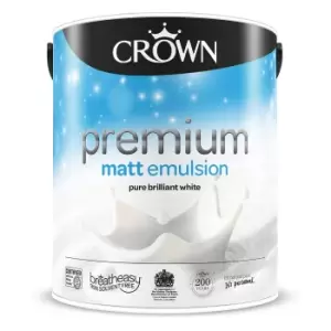 Image of Crown Breatheasy Pure Brilliant White - Matt Emulsion Paint - 5L