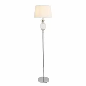 Image of Nielsen Levico Contemporary Modern Pineapple Design Floor Lamp In Clear Glass And Chrome Finish Floor With A White Tapered Shade