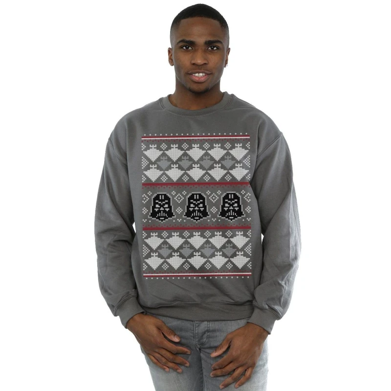 Image of Star Wars Star Wars Men Christmas Vader Imperial Starship Fair Isle Sweatshirt in Charcoal Size: Small Charcoal S Male 5057981547586