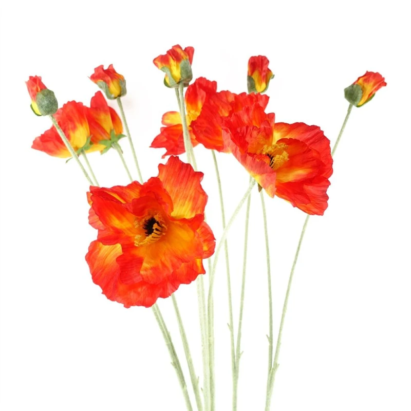 Image of Leaf Pack of 6 x 100cm Artificial Poppy Stem - 2 Flowers Red unisex