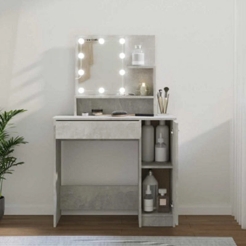 Image of vidaXL Dressing Table with LED Concrete Grey 86.5x35x136 cm, Grey 808814