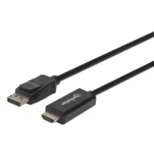 Image of Manhattan DisplayPort 1.2 to HDMI Cable 4K@60Hz 1m Male to Male DP With Latch Black Not Bi-Directional Three Year Warranty Polybag