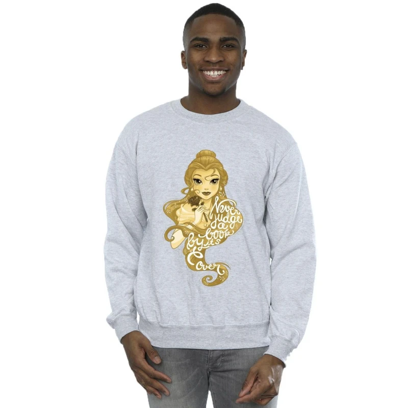 Image of Disney Men Beauty And The Beast Never Judge Sweatshirt in Grey Size: Small Grey S Male 5063153491397