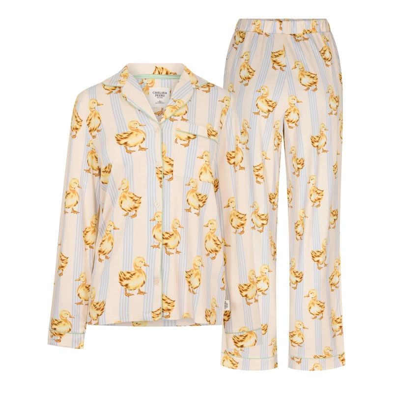 Image of Chelsea Peers Womens Long Sleeve Pyjama Set Long Sleeve Pyjama Sets 8 (XS) Blue 33188418310