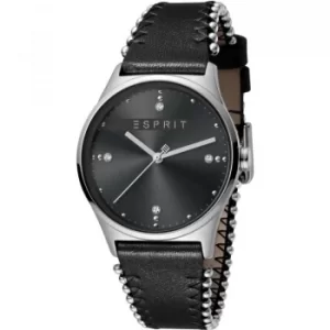 Image of Esprit Drops Womens Watch featuring a Black Leather Strap and Black Dial