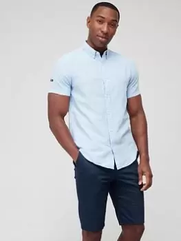 Image of Superdry Studios Linen Short Sleeve Shirt, Light Blue Size M Men