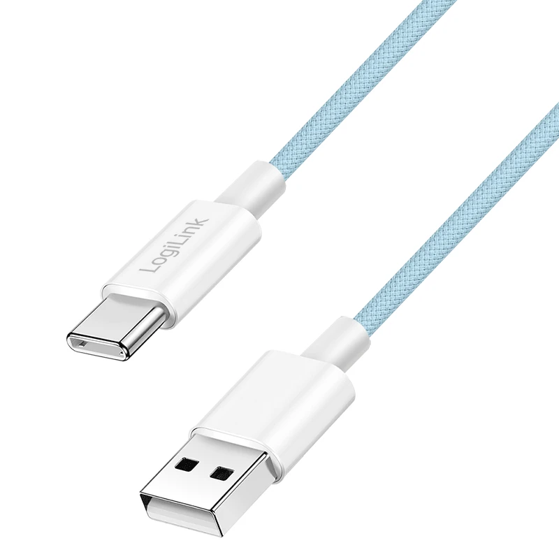 Image of LogiLink USB 2.0 Type-C cable. C/M to A/M. nylon jacket. 60W. blue. 0.