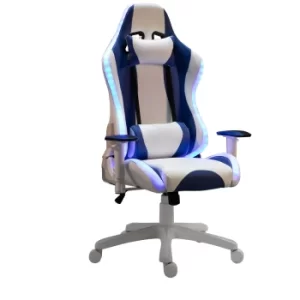 Image of Vinsetto LED Light Racing Chair Ergonomic PU Leather Thick Padding High Back w/ Removable Pillows Adjustable Height 5 Wheels White Blue