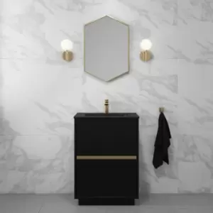 Image of 600mm Black Freestanding Vanity Unit with Matt Black Basin - Roxbi