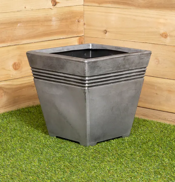 Image of 33cm Square Milano Grey Pewter Garden Patio Plant Pot