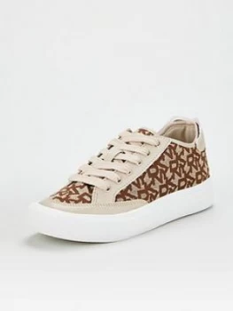 Image of DKNY Reesa Logo Printed Trainer - Beige, Size 6, Women