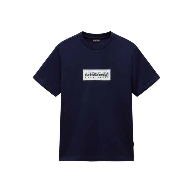 Image of Napapijri Box Logo Relaxed T-Shirt Blue Marine M