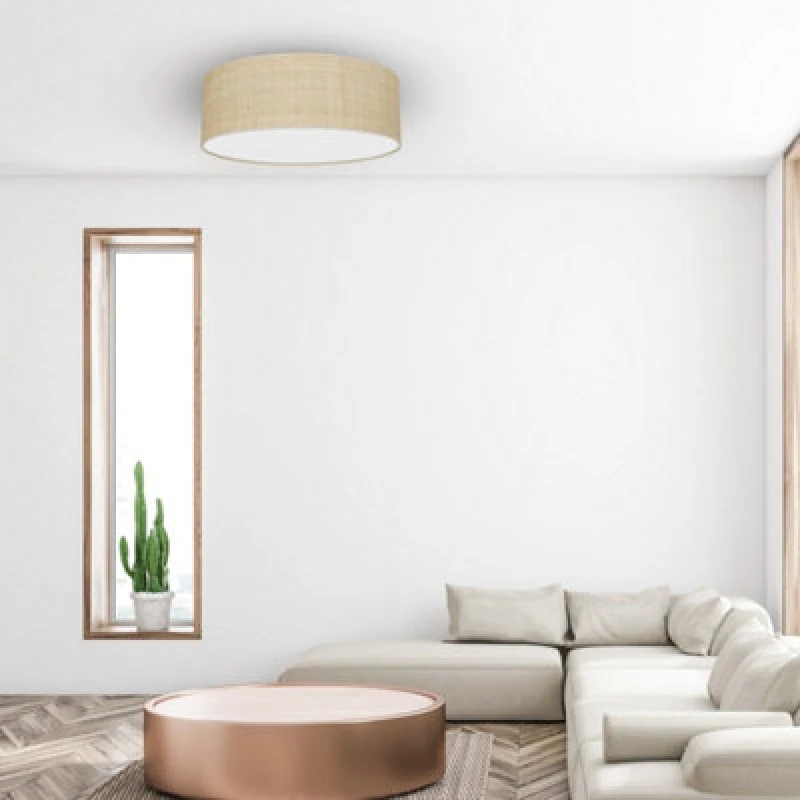 Image of Milagro Marshall Hand Made Designer Ceiling Lamp In Matt White Metal And Natural Rattan Coloured Fabric