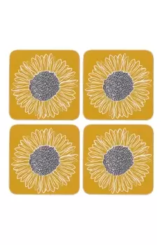 Image of Coasters Drink Mat Set of 4 Artisan Flower Yellow and Grey