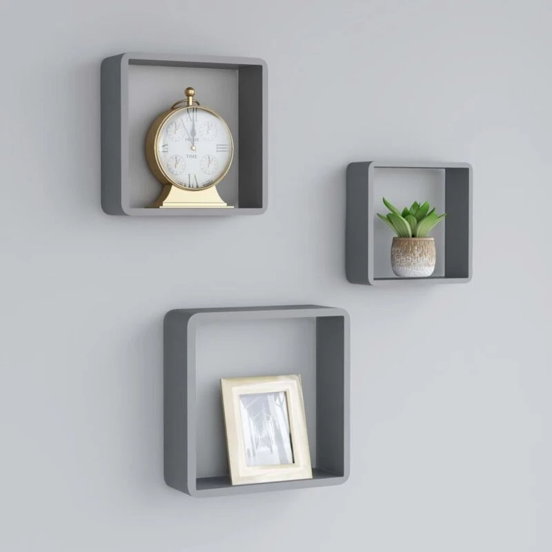 Image of VIDAXL Wall Cube Shelves 3 pcs Grey mdf Vidaxl 8720286075852
