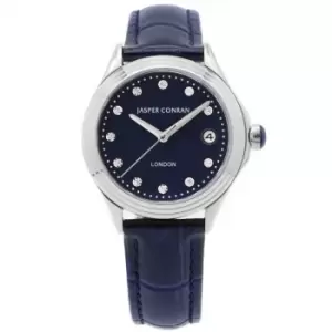 Image of Ladies Jasper Conran London 36mm Watch with a Blue Dial and a Blue Leather strap