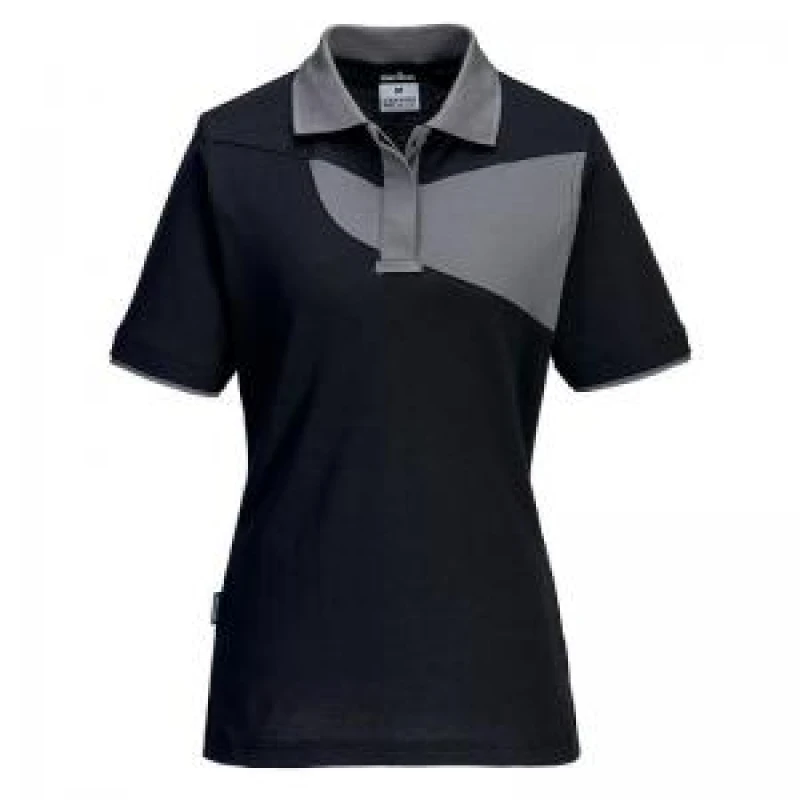 Image of Portwest PW2 Womens Polo Shirt PW219BZRS Colour: Black / Zoom Grey